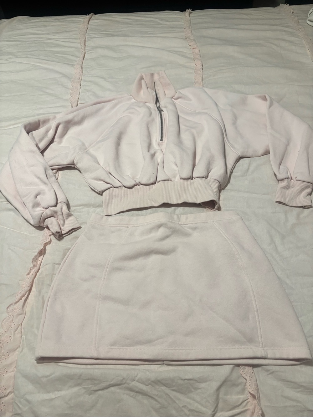 Zara Light Pink Fleece Mini Skirt set